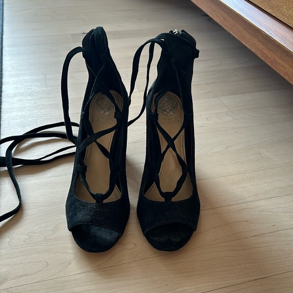Black suede lace up block heels - Picture 1 of 3